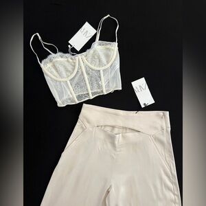 Cream Lace Bustier Top and Pants